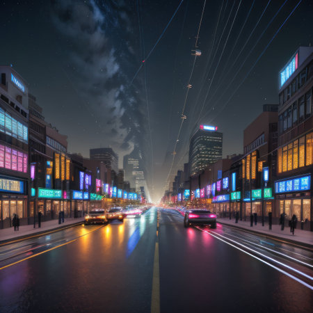 night view of the city in the futureの素材