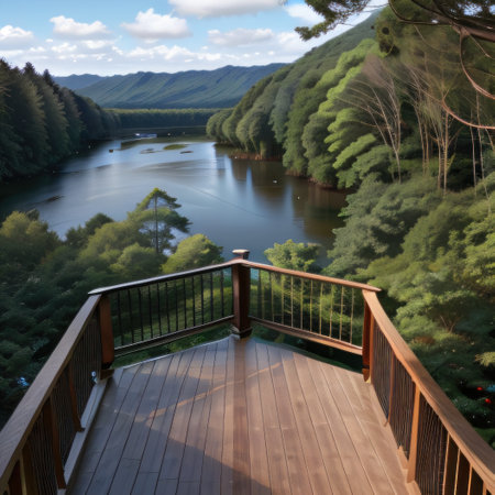 modern luxury wood room cliff side top viewの素材