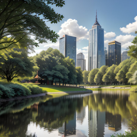 building in the modern Sustainable glass building with tree for reducingの素材