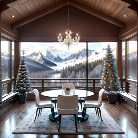 a luxury and modern open plan living dining room space with indoor plantsの素材