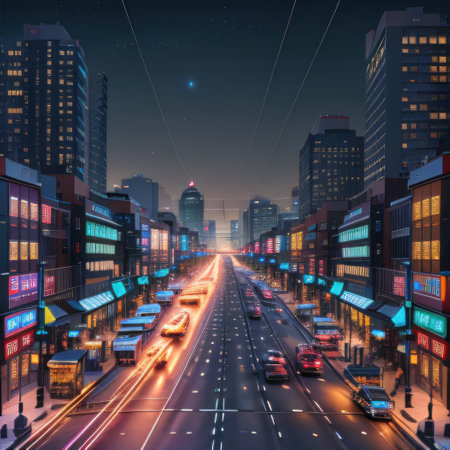 night view of the city in the futureの素材