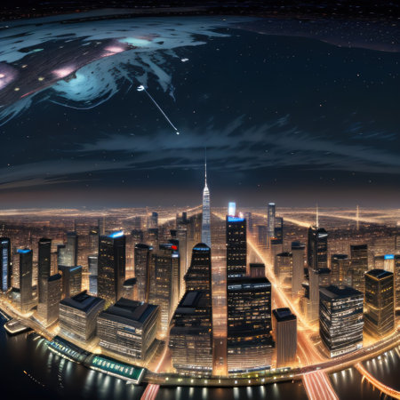Panoramic view of a modern metropolis with its impressiveの素材