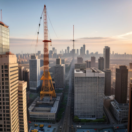 construction site with view of new skyscraper being builtの素材