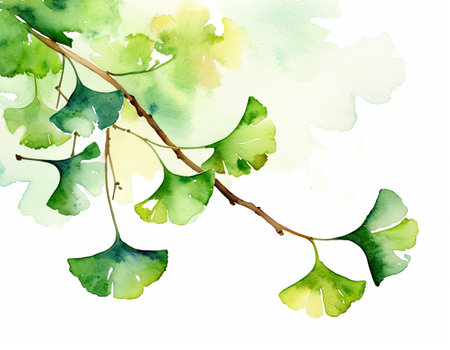 Watercolor Ginkgo biloba branch. Hand drawn illustration.の素材