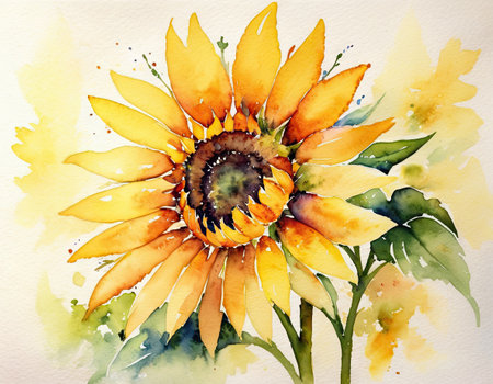 Watercolor sunflower on a white background. Hand-drawn illustrationの素材