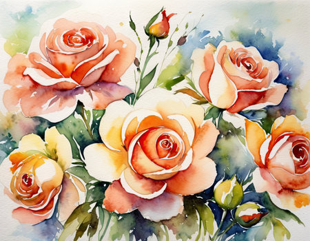 Watercolor floral background with roses. Hand painted watercolor illustration.の素材