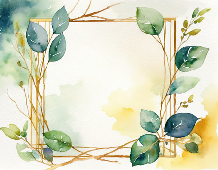 Watercolor frame with eucalyptus branches, leaves and branches.の素材