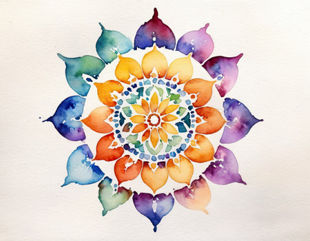 Watercolor mandala on paper background. Hand drawn watercolor illustration.の素材