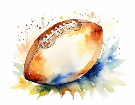 Watercolor rugby ball on a white background. Watercolor illustration.の素材