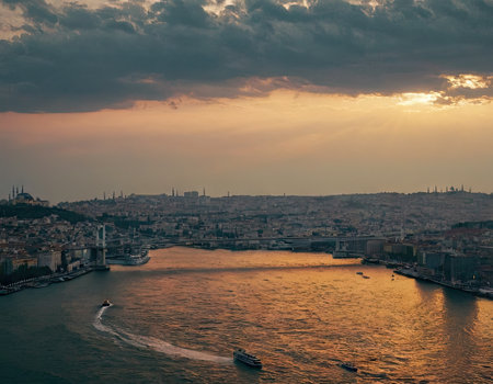 Panoramic view of the city of Istanbul at sunset, Turkeyの素材