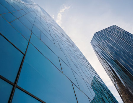 Low angle view of modern skyscrapers in London, UK.の素材