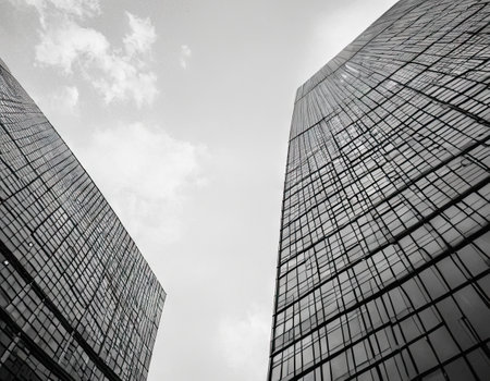 low angle view of modern skyscrapers in hongkongの素材