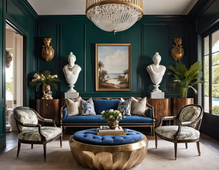 Luxury living room interior in classic style. 3d renderの素材