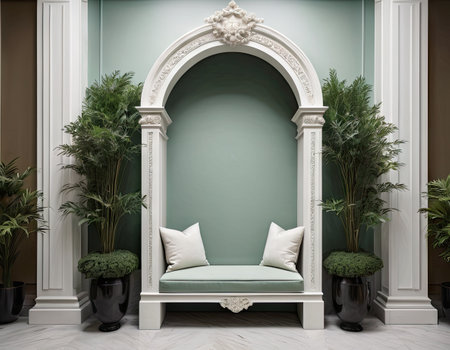 Interior of classic living room with green walls, sofa and plantsの素材