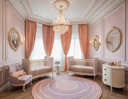 Luxury interior of a baby room in pastel colors.の素材
