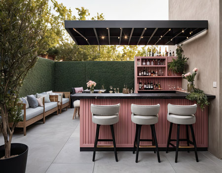 Interior of a modern bar with tables and chairs. 3d renderingの素材