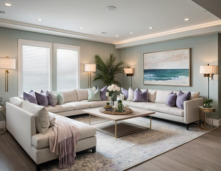 Luxury living room interior with sofa and coffee table. Northwest, USAの素材