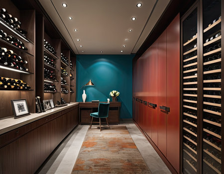 3d rendering of wine cellar interior with shelves and wine bottles.の素材