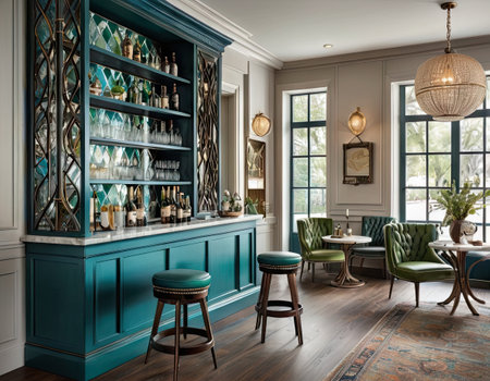 Luxury interior of a bar in classic style. 3d renderの素材
