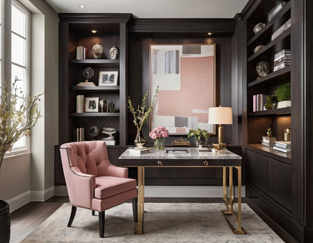 Luxury living room interior design with bookshelf and armchairの素材