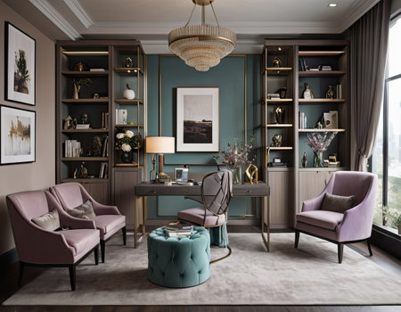 Luxury living room interior with furniture and decor. 3d renderの素材