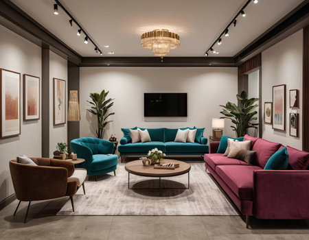 Luxury living room with sofa and armchairs, 3d renderの素材
