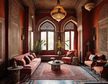 Interior of a room with traditional moroccan style furniture.の素材