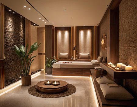 Interior of a luxury spa resort, Thailand. 3D renderingの素材