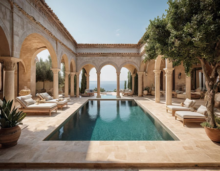 Swimming pool in a luxury villa in the Mediterranean, Spainの素材