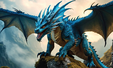 Dragon statue in a fantasy world. 3d rendering. Computer digital drawing.の素材