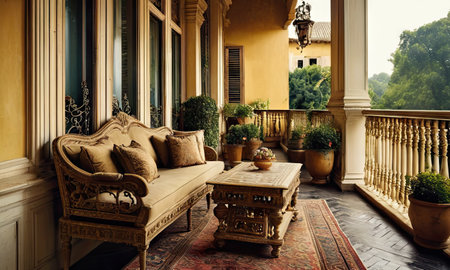 Luxury living room interior with furniture and plants, vintage styleの素材