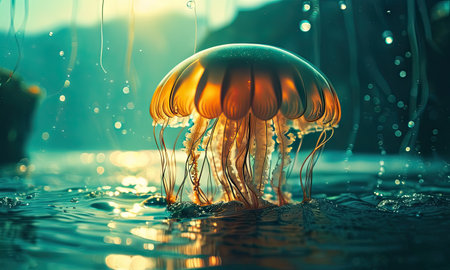 Jellyfish floating in the water. The concept of exotic and extreme tourismの素材