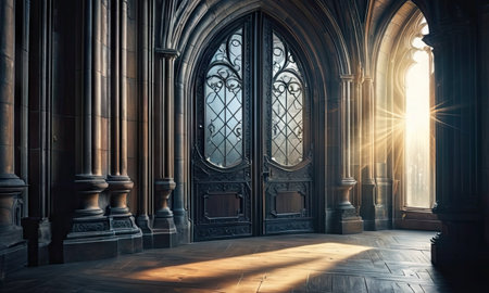 Luxury interior of a gothic church. 3d renderingの素材