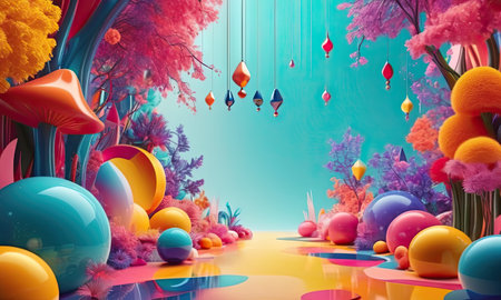 Easter egg in the garden, 3d render. Easter backgroundの素材