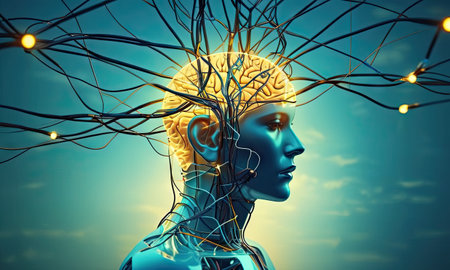 Human brain and neurons. 3D illustration. Science and medical background.の素材