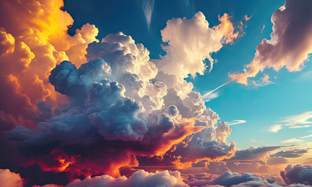 3D illustration of a beautiful cloudscape at sunset, natural backgroundの素材