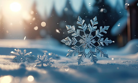 Snowflake on snow. Winter background. Christmas and New Year conceptの素材