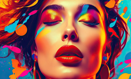 Portrait of a beautiful young woman with bright make-up. Beauty, fashion.の素材