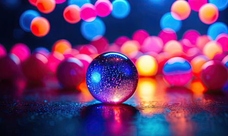 Glass ball with colorful bokeh background. Christmas and New Year concept.の素材