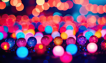 Colorful bokeh lights background, Christmas and New Year conceptの素材
