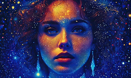 Portrait of a beautiful girl with fantasy makeup. Beauty, fashion.の素材