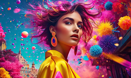 Beautiful young woman with flying hair. Beauty, fashion concept.の素材