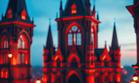 Blurred view of the Red Tower in Prague, Czech Republic.の素材