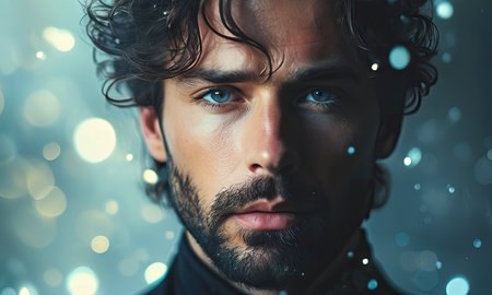 Portrait of a handsome young man with a beard and dark hair.の素材