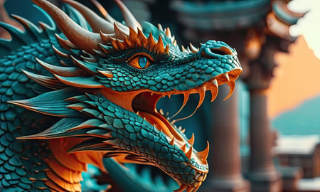 Dragon statue in Chinese temple, Thailand. (Selective focus)の素材
