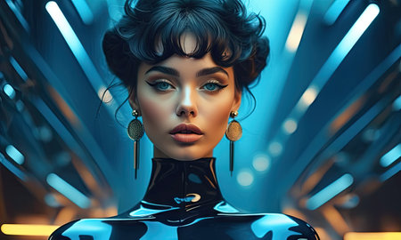 Futuristic portrait of a beautiful girl. 3d rendering.の素材