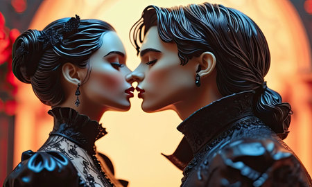 Loving couple kissing in Chinese New Year. 3D rendering.の素材