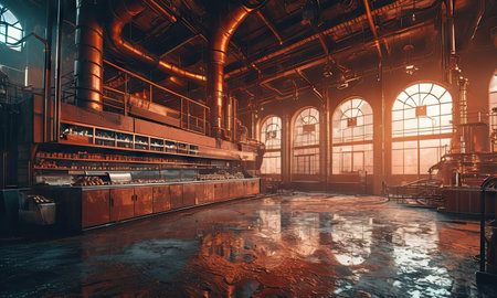 Interior of an old factory. 3d rendering toned imageの素材