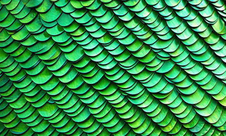 Texture of green roof tiles in the form of a dragon scales.の素材