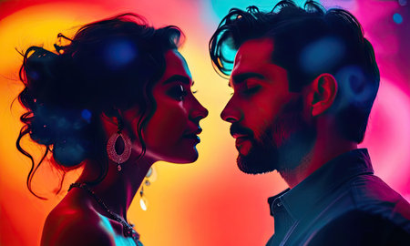 Beautiful young couple in love. Portrait of a man and a woman.の素材